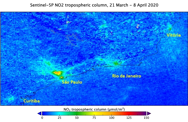 Satellite images confirm a decrease in airborne pollution in São Paulo