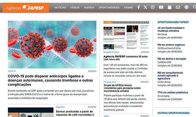 Agência FAPESP comemora 20 anos com novo site