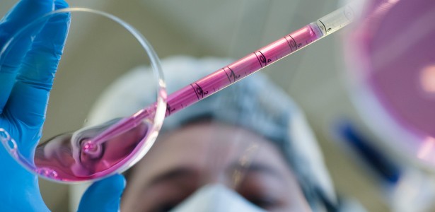 Imagem representando centros de pesquisa na área da saúde com pesquisadores trabalhando em laboratório.